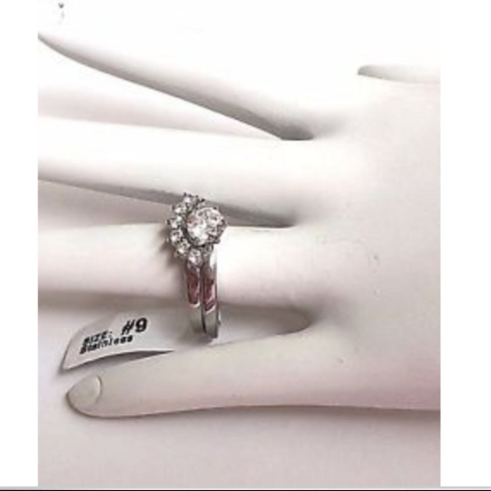 Silver Stainless Steel Wedding Ring Set Size 9 10 - Picture 3 of 8